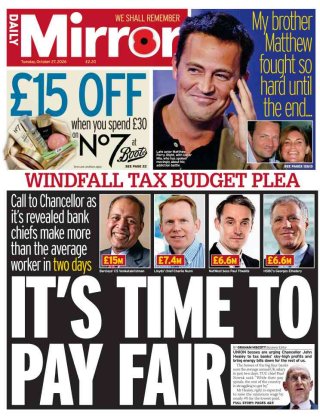 Daily Mirror frontpage thumbnail