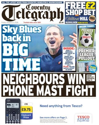 Coventry Telegraph frontpage thumbnail