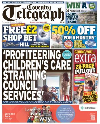 Coventry Telegraph frontpage thumbnail